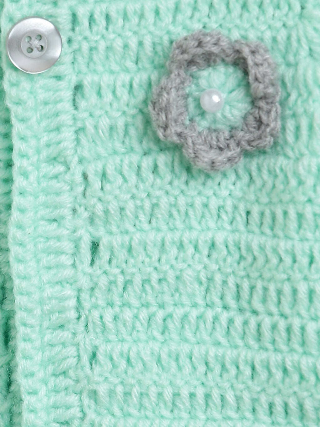 ChutPut Hand knitted Crochet Maharani Wool Dress For Baby Girls - Green