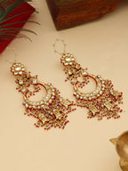 Ruby Raang 22k Gold Polished Kundan Chand Earrings With Ear Chains - Distacart