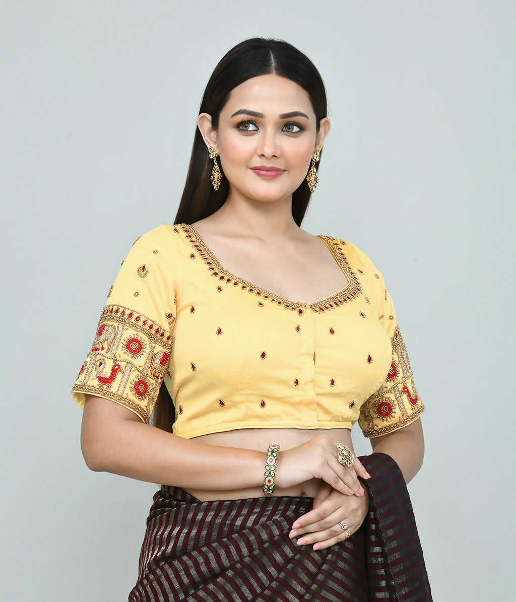 Joban Fashion Women's Light Yellow Embroidered Stitched Blouse - Distacart