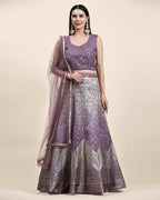 Lavender Organza Mirror With Coding Work Lehenga Choli with Dupatta - Tanya