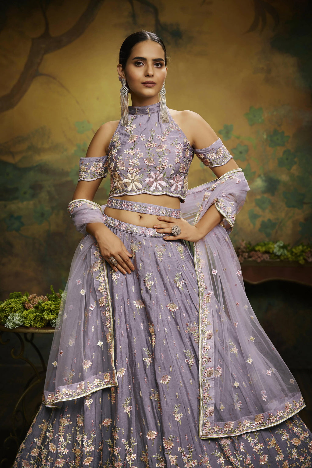 House of Panchhi Mauve Pure Georgette Sequins with heavy Zarkan embroidery Lehenga choli & Dupatta