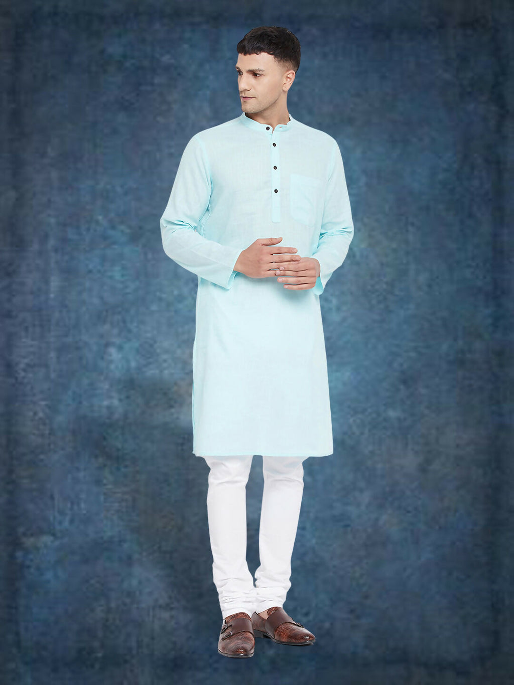 Even Apparels Men's Pure Cotton Blue Kurta