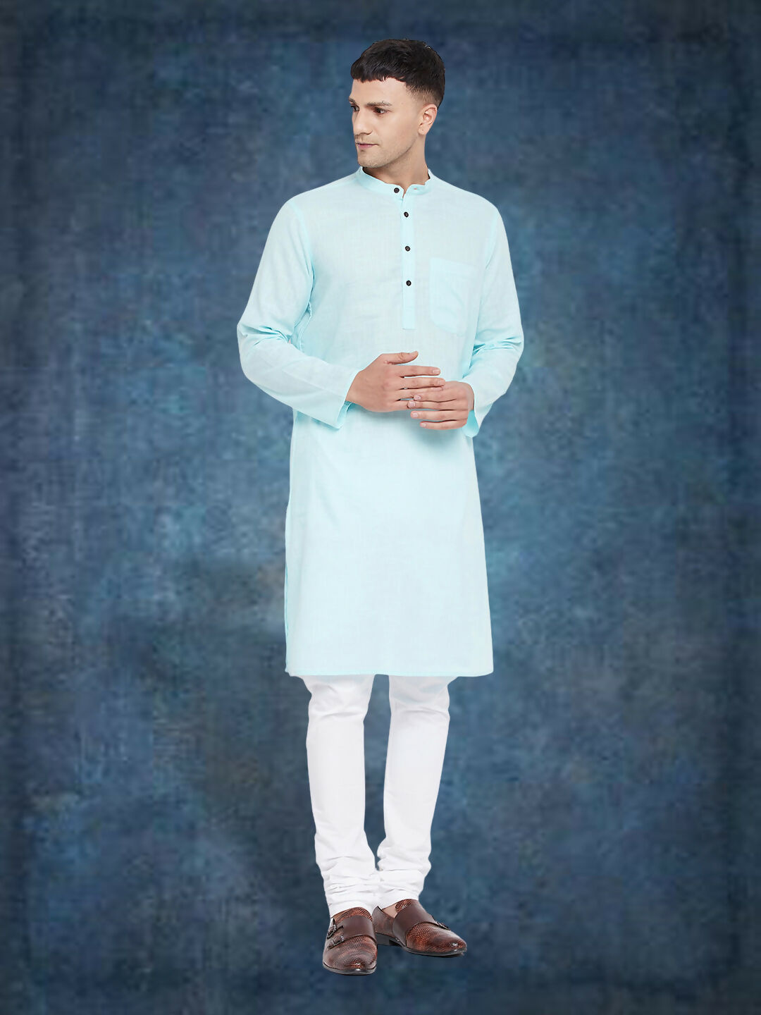 Even Apparels Men's Pure Cotton Blue Kurta