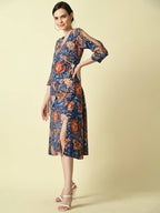 Myshka Women's Blue Floral Printed A-Line Dress - Distacart