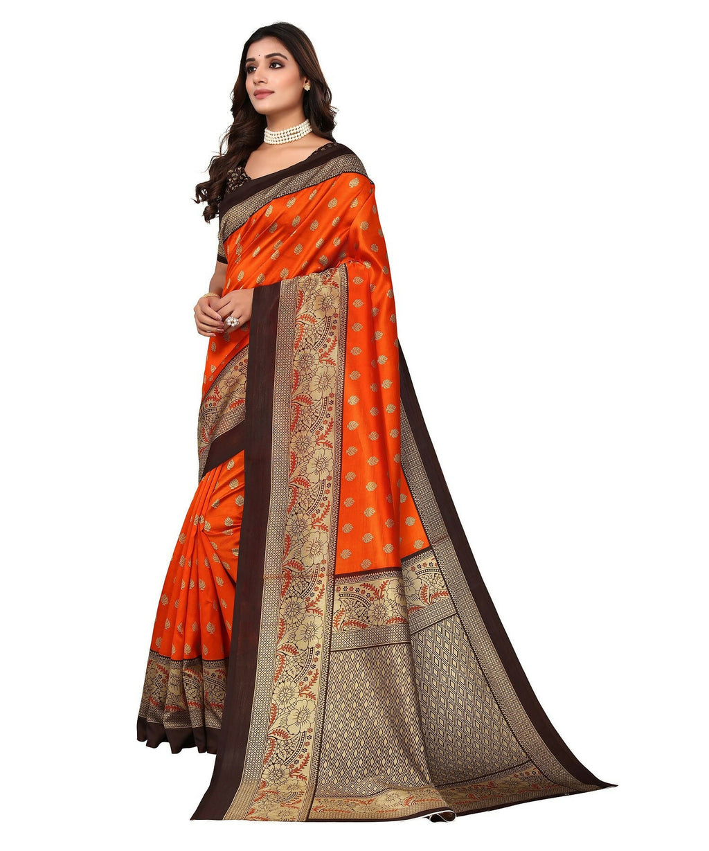 Vamika Orange Printed Art Silk Saree