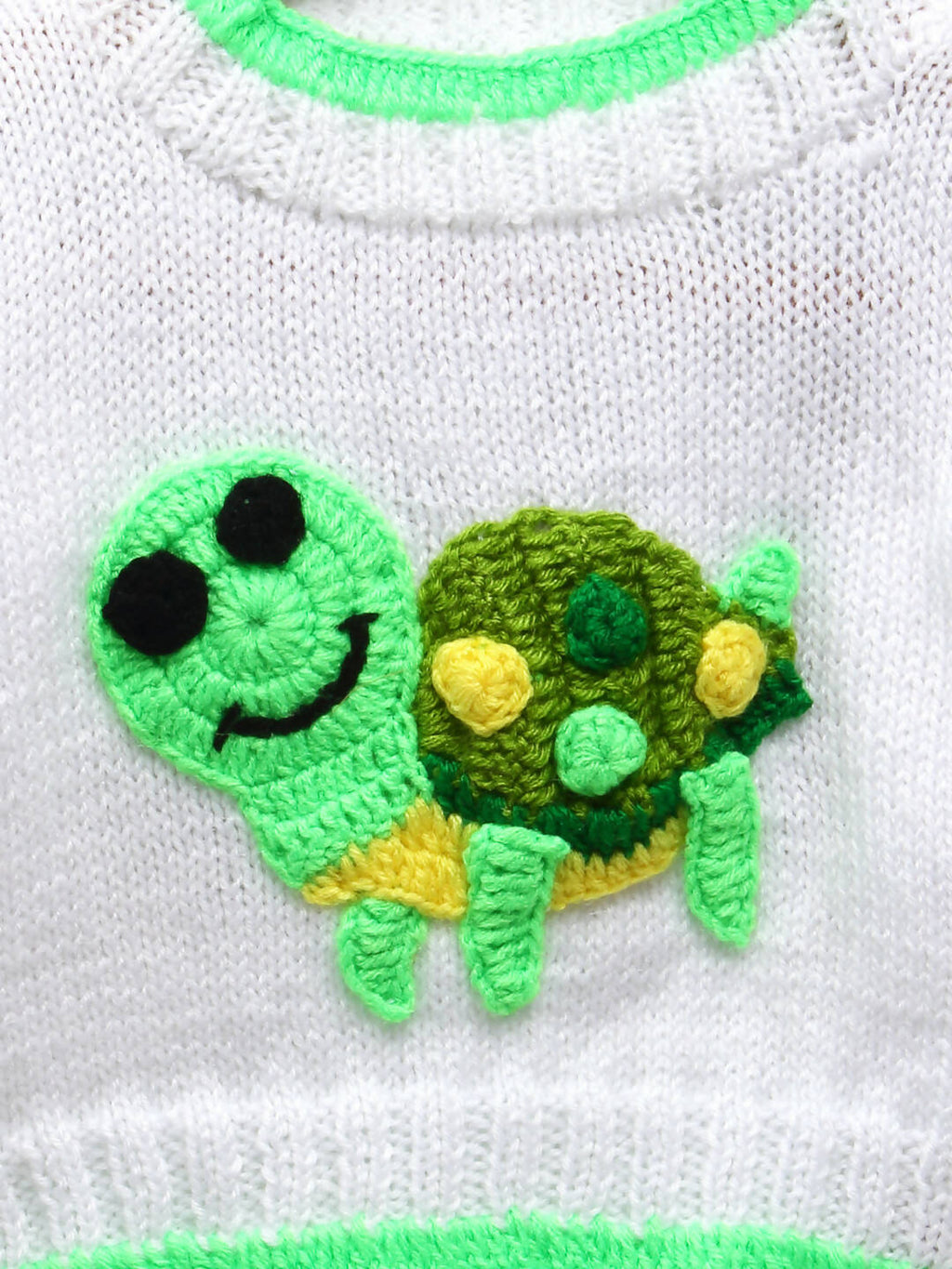 Chutput Kids Woollen Hand Knitted Turtle Design Sweater - White