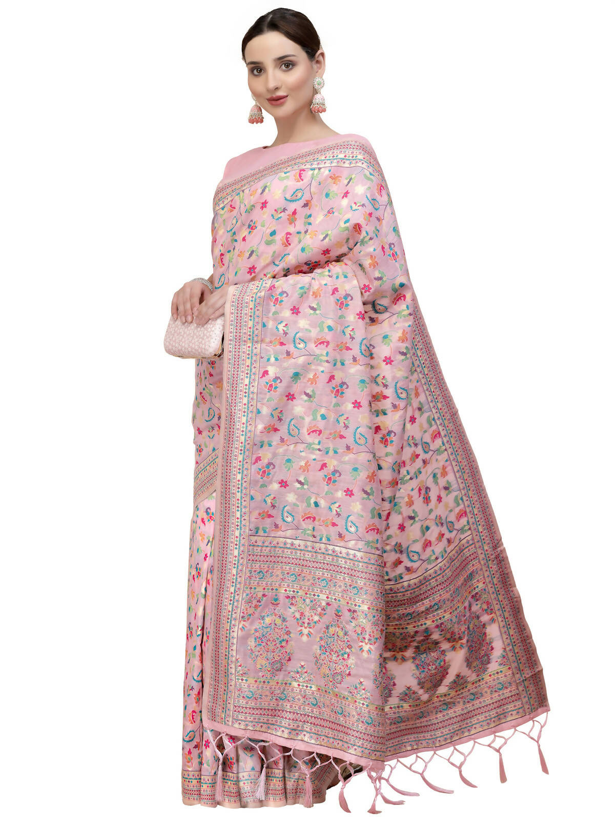 Light Pink Silk Blend Woven Design Saree With Unstitched Blouse Piece - Aloki