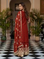 Joban Fashion Red Silk Embroidered Sharara Set - Distacart