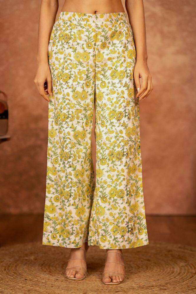 Joban Fashion Yellow Hand Block Printed Cotton Suit Set - Distacart
