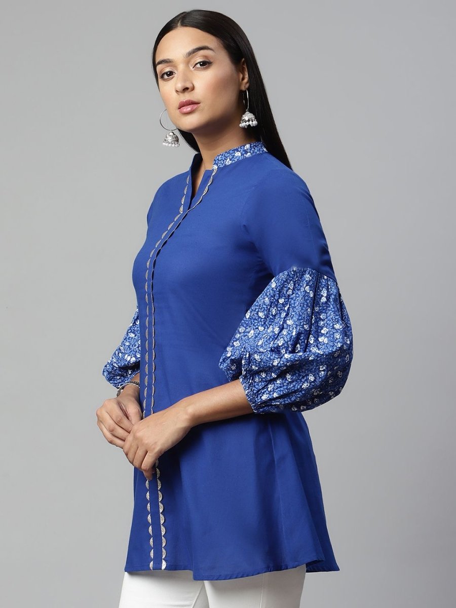 Ahalyaa Women Blue Pure Cotton Printed Tunic - Distacart