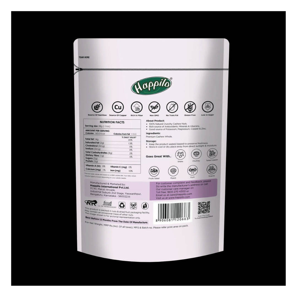 Happilo Premium Whole Cashew Nuts - Distacart