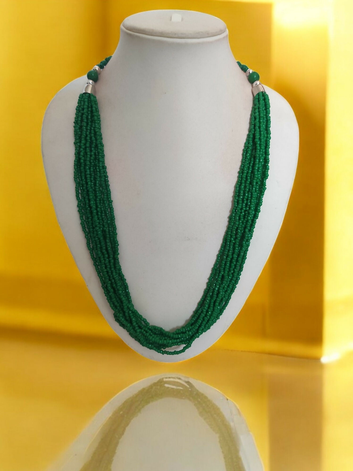 Inhanns Bloom Handmade Beaded Only Necklace - 12 Layers - Dark Green Necklace