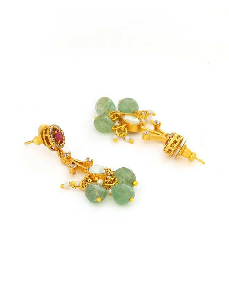 Natural Stones Antique Finish Earrings and Choker Necklace set - Ruby Raang