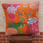The Decor Nook Orange Base With Multicolour Flowers Print Cushion Cover