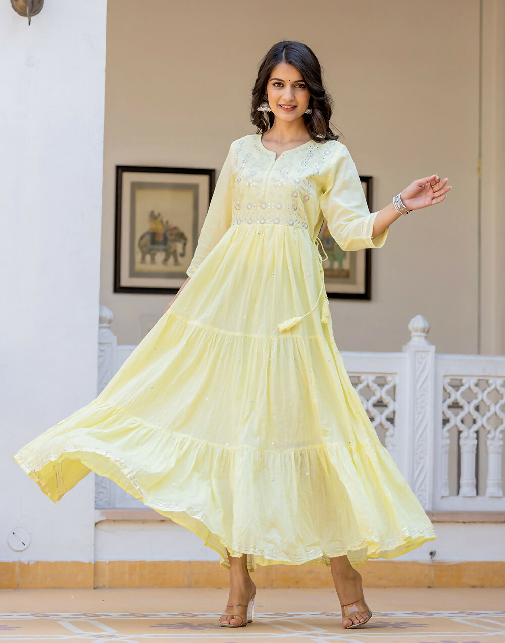 Kaajh Women's Yellow Embroidered Ethnic Dress - Distacart
