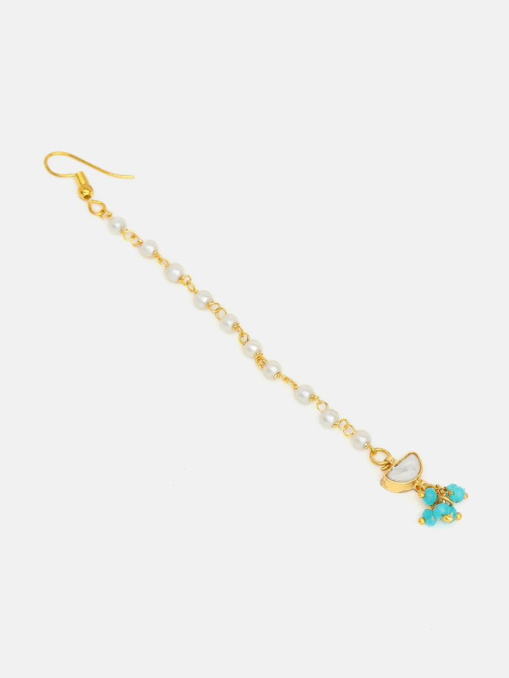 Ruby Raang Semi-Circle Gold Blue Earrings Set With Maang Tikka - Distacart