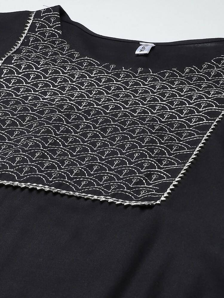 Yufta Women Black Yoke Design Regular Sequinned Kurta with Palazzo & With Dupatta