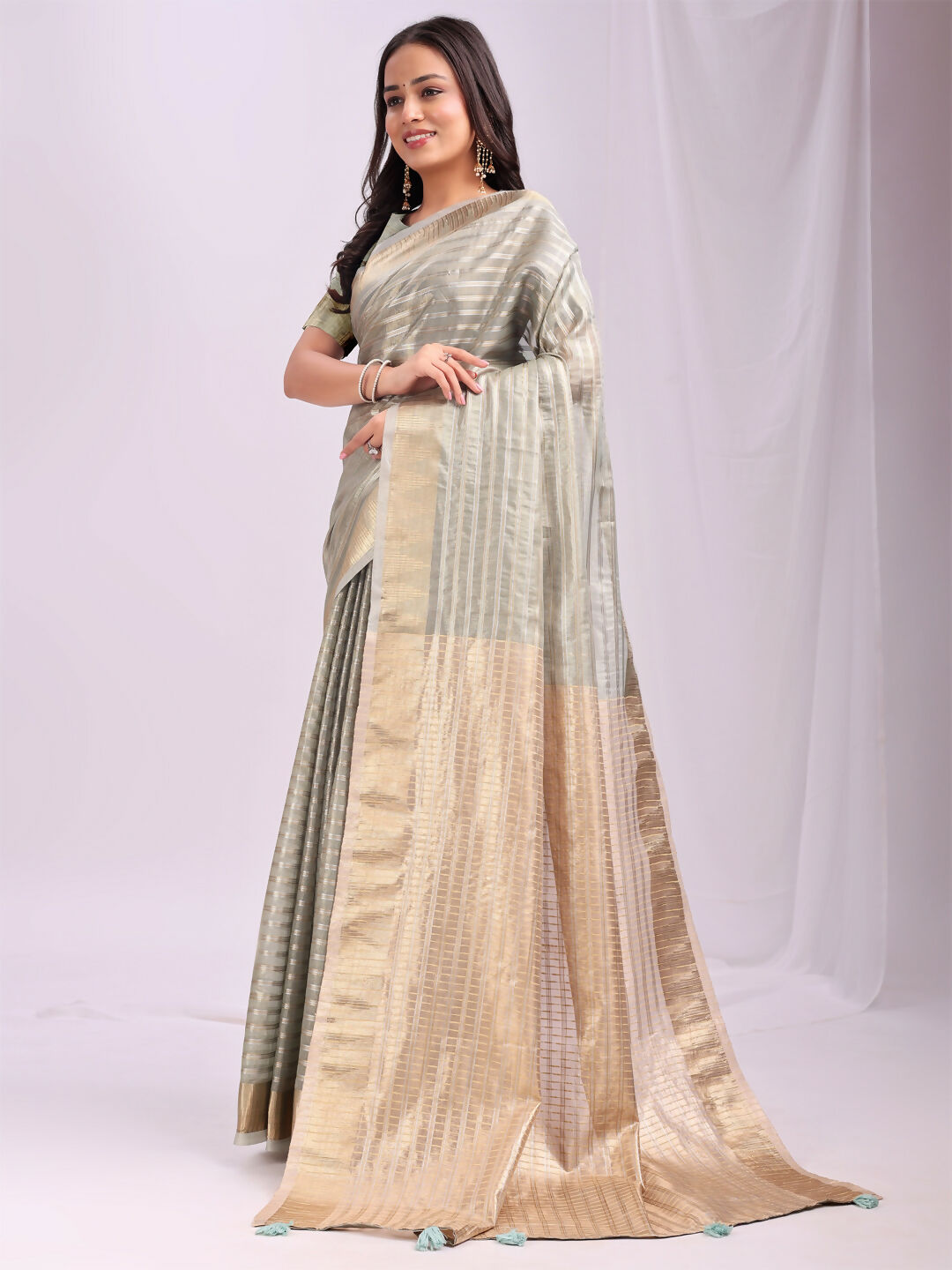 Shree Shyam Fashion Organza Grey Saree - Distacart