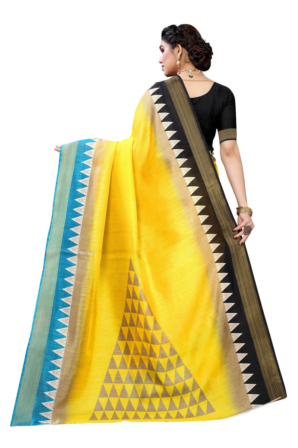 Vamika Yellow & Black Linen Jari Border Saree (GUNJAN YELLOW) - Distacart