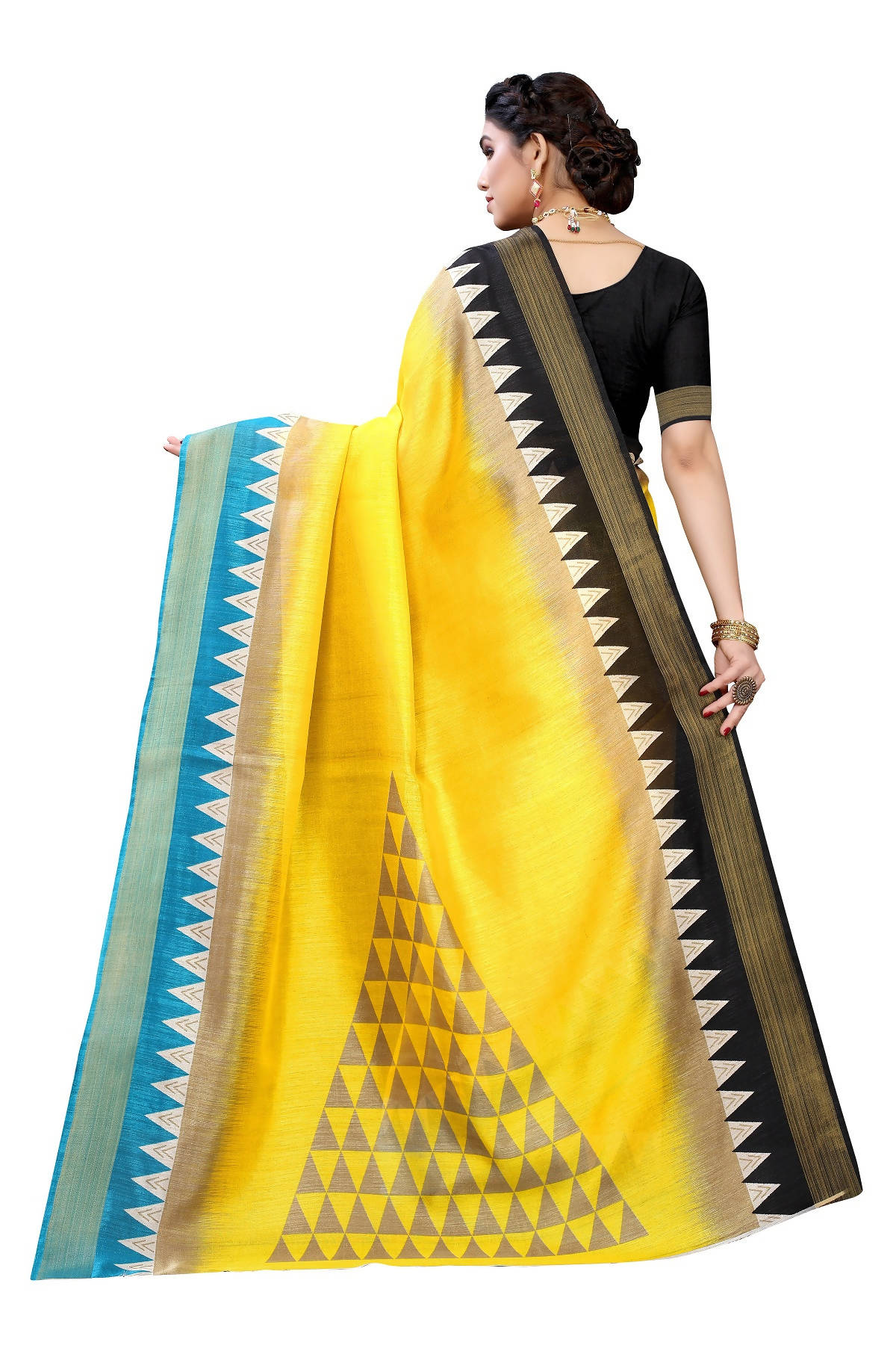 Vamika Yellow & Black Linen Jari Border Saree (GUNJAN YELLOW) - Distacart