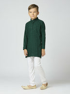 Joban Fashion Kids Island Full Sleeves Cotton Kurta and Pyjama Set with Sequin work - Green - Distacart