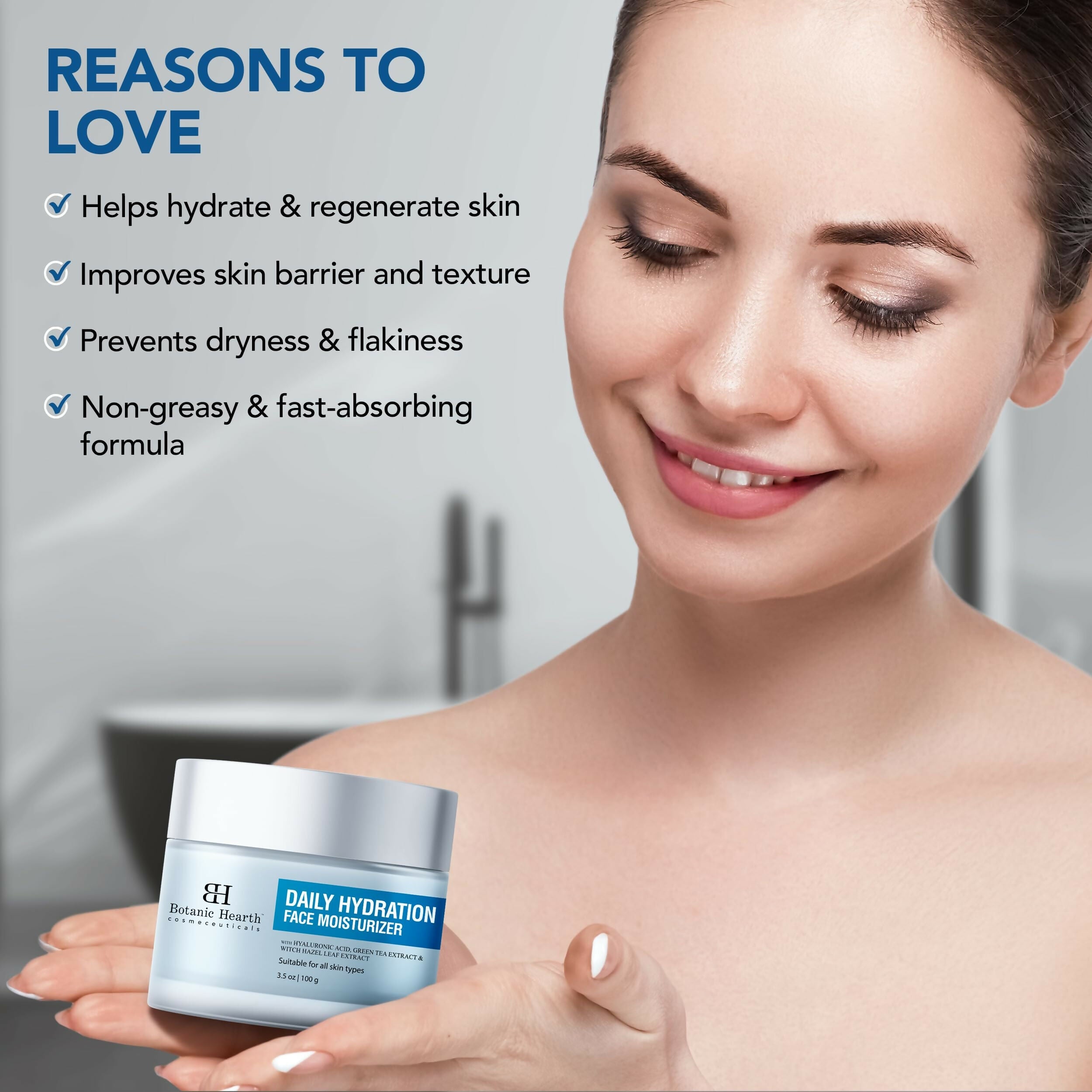 Botanic Hearth Daily Hydration Moisturizer for Face with Hyaluronic Acid & Green Tea Extract