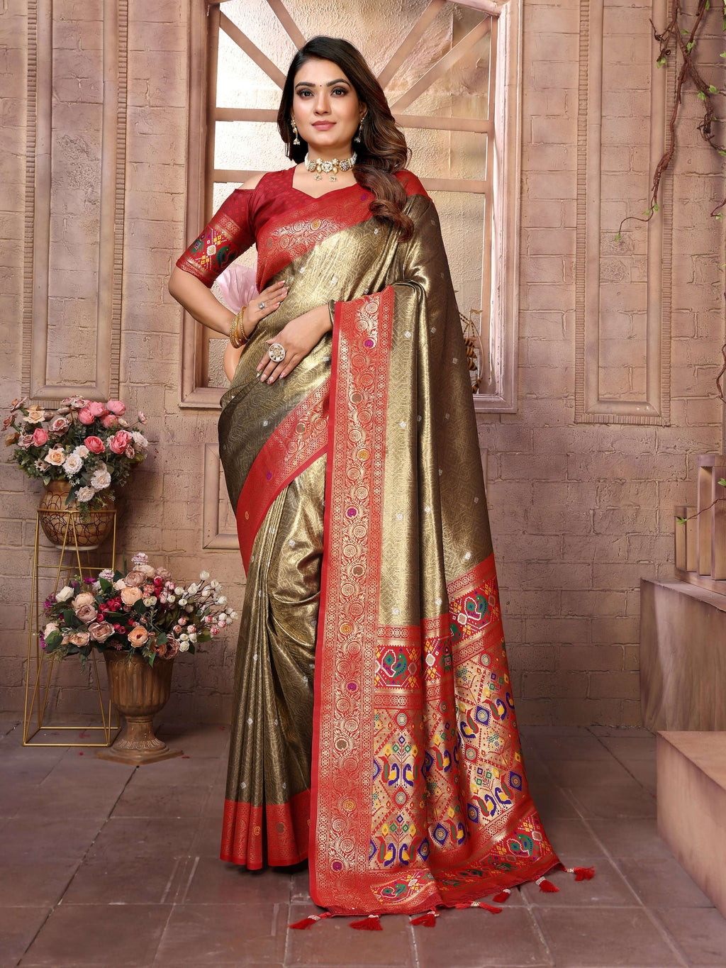 Aastha Fashion Brown Banarasi Tissue Silk Weaving Saree - Distacart