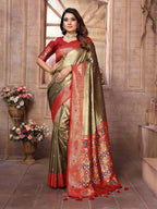 Aastha Fashion Brown Banarasi Tissue Silk Weaving Saree - Distacart