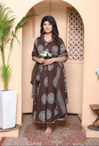 Miravan Womens Brown Animal Printed Anarkali Kurta With Dupatta Set - Distacart