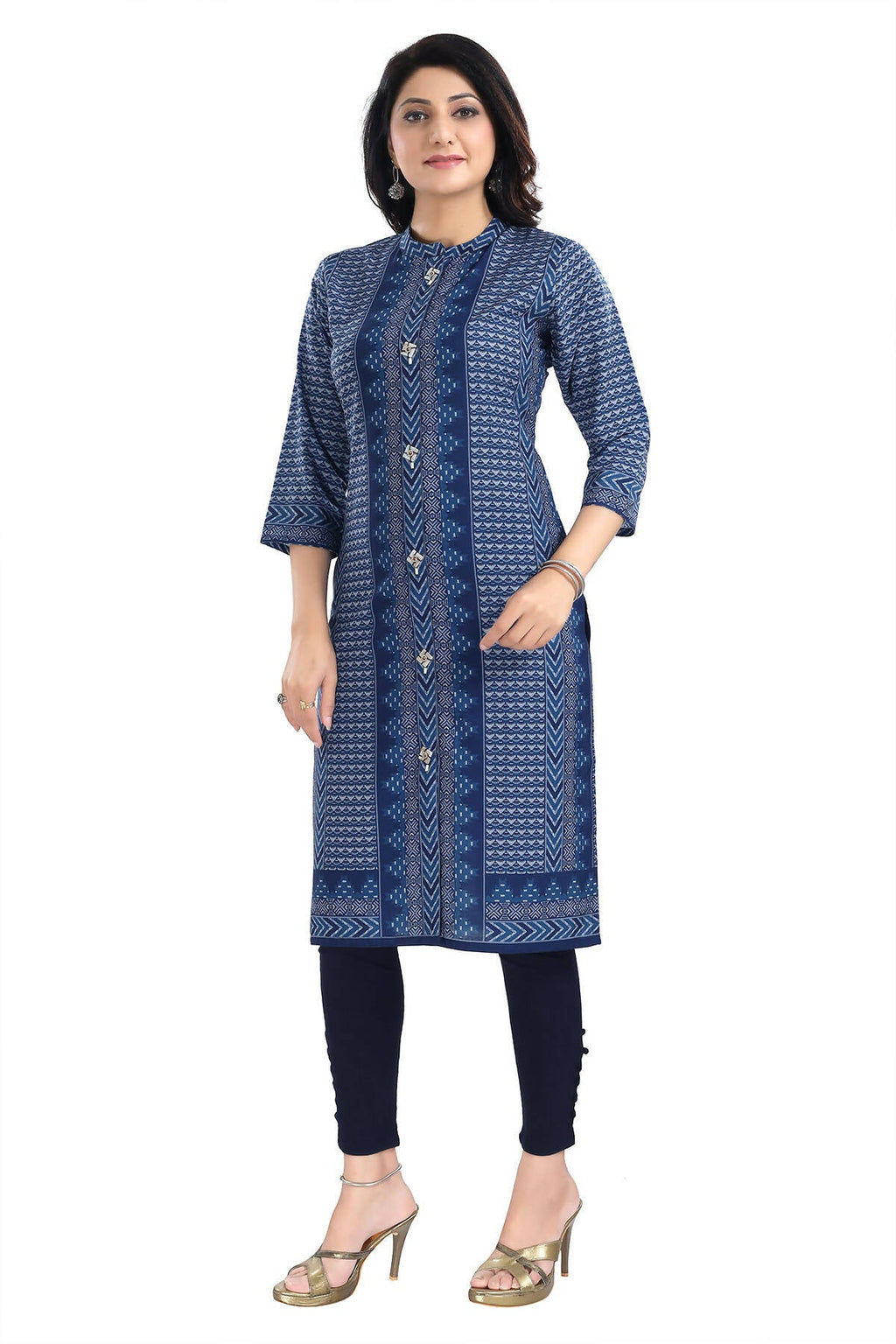 Snehal Creations Blue Designer Digital Print Cotton Slub Fabric Long Kurti Tunic - Distacart