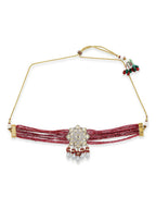 Maroon Kundan Choker with Pearl Drops- Ruby Raang