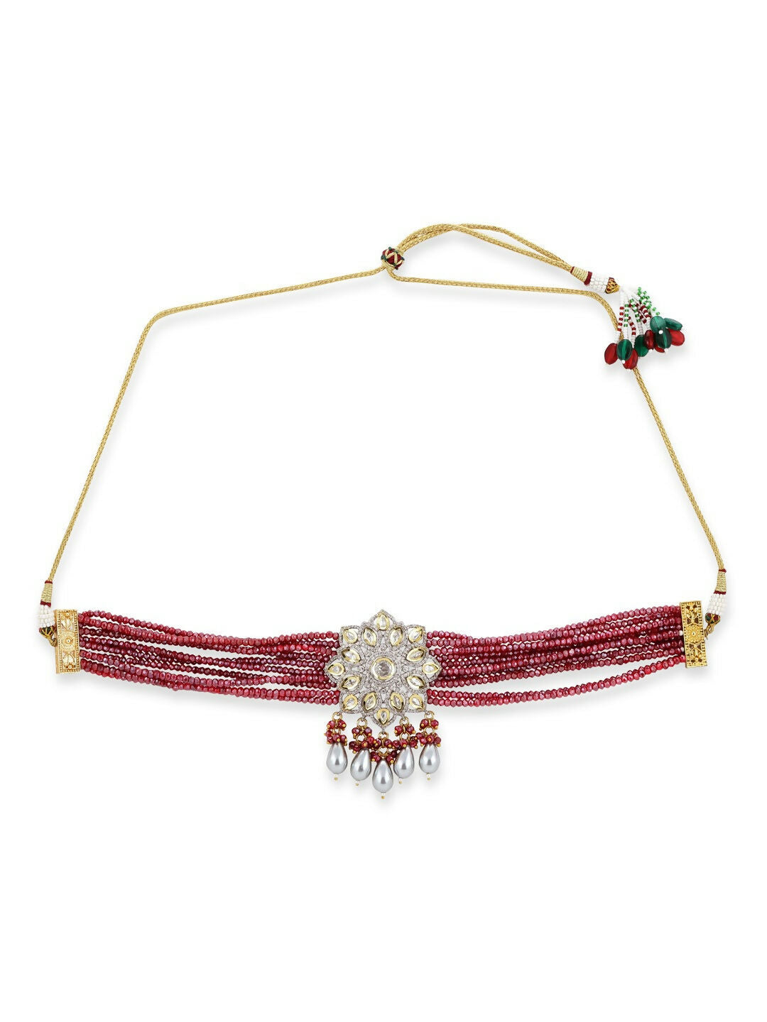 Maroon Kundan Choker with Pearl Drops- Ruby Raang