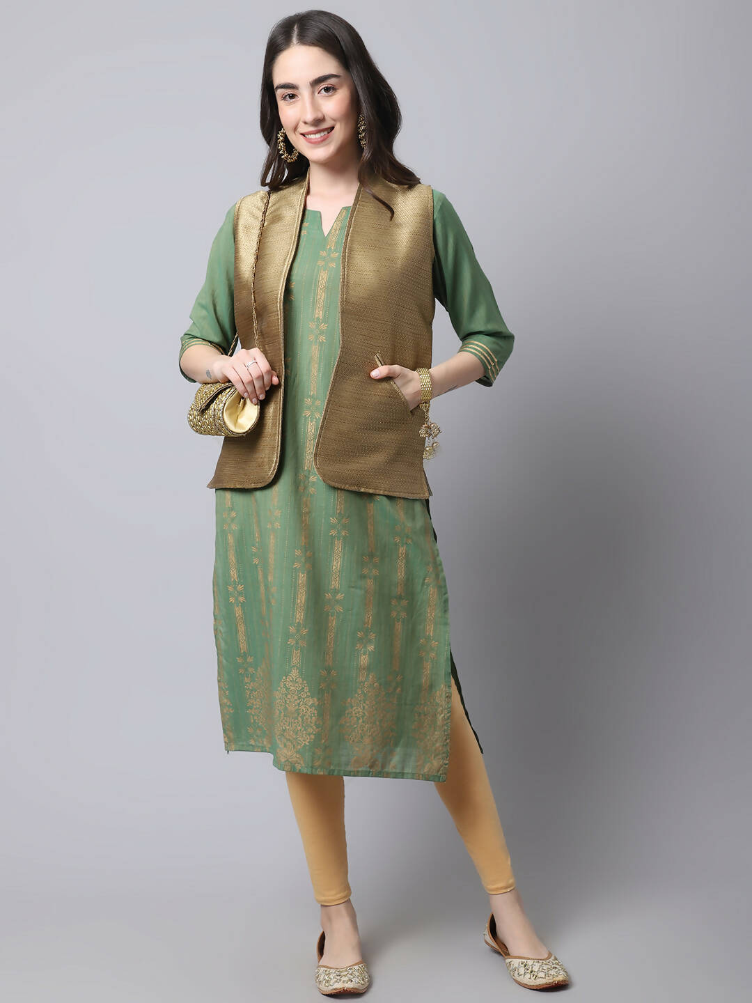 Even Apparels Beige Bansari Silk Open Front Women's Gillet - Distacart