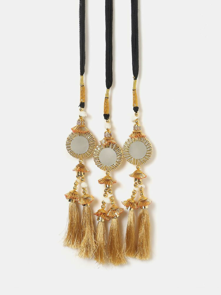 Ruby Raang Gold Gota Pati Work And Threads With Pearls And Black Thread And Mirrors - Distacart