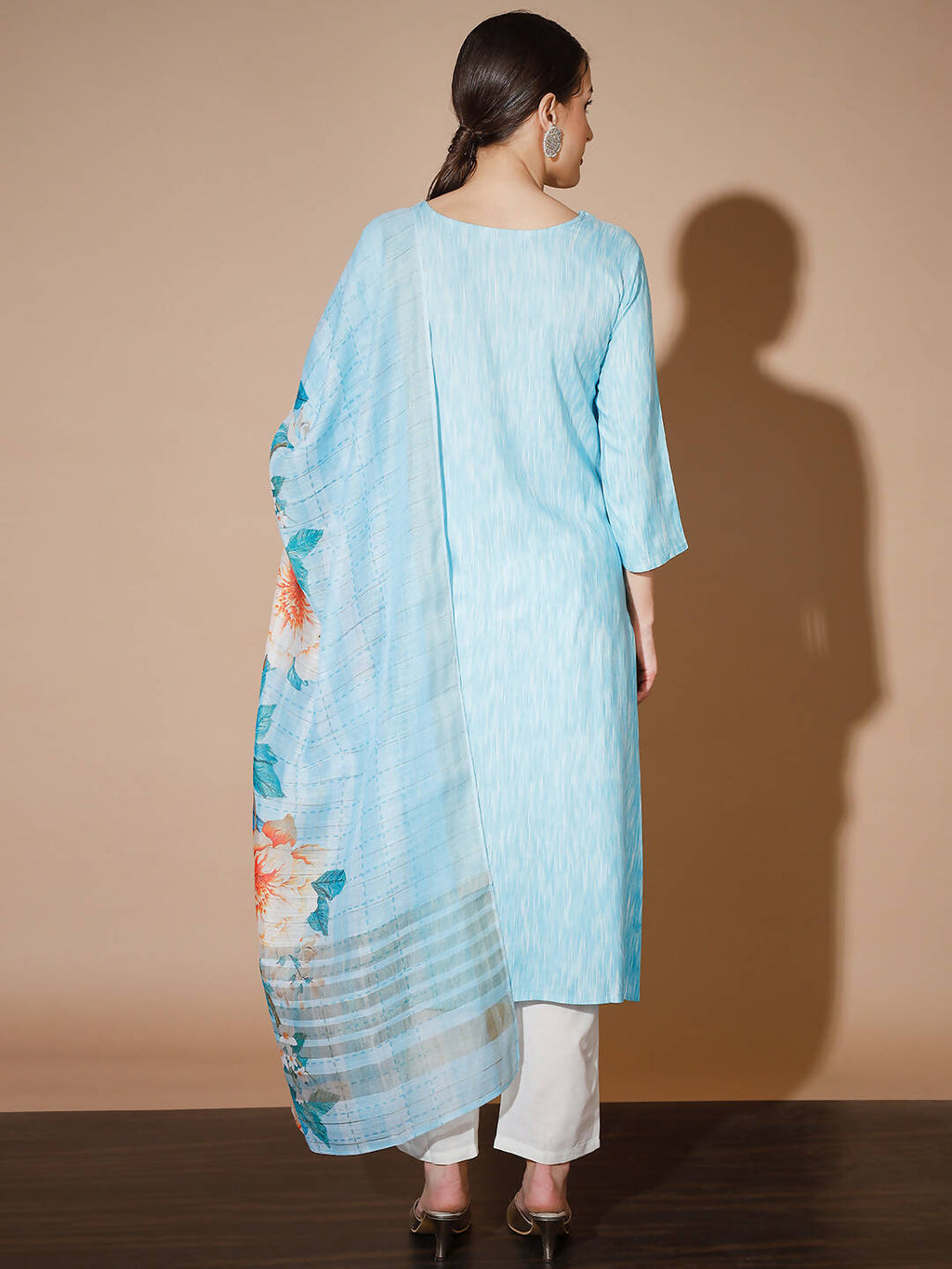 Myshka Women Blue Printed Kurta & Trousers With Dupatta - Distacart