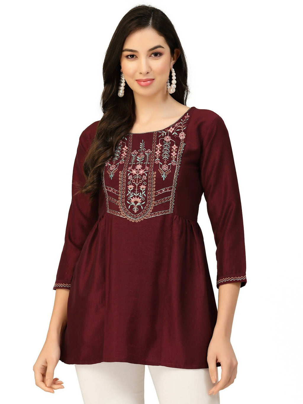 Wine Chinon Floral Embroidered Top - Zeny