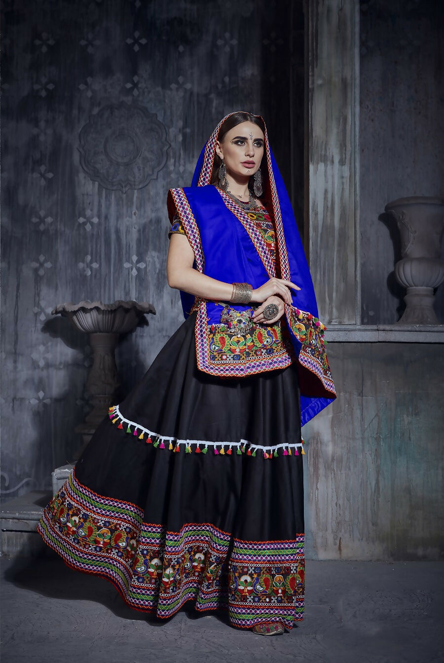 AI Fashion Black Art Silk Designer Navratri Lehenga Choli Collection