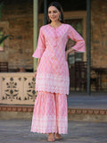 Juniper Women's Pink Chinnon Embroidered Kurta Garara Set - Distacart