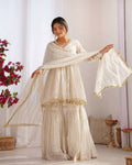 Teeya Creation White Color Mal Chanderi Silk Mirror Work And Hand Work Sharara set - Distacart