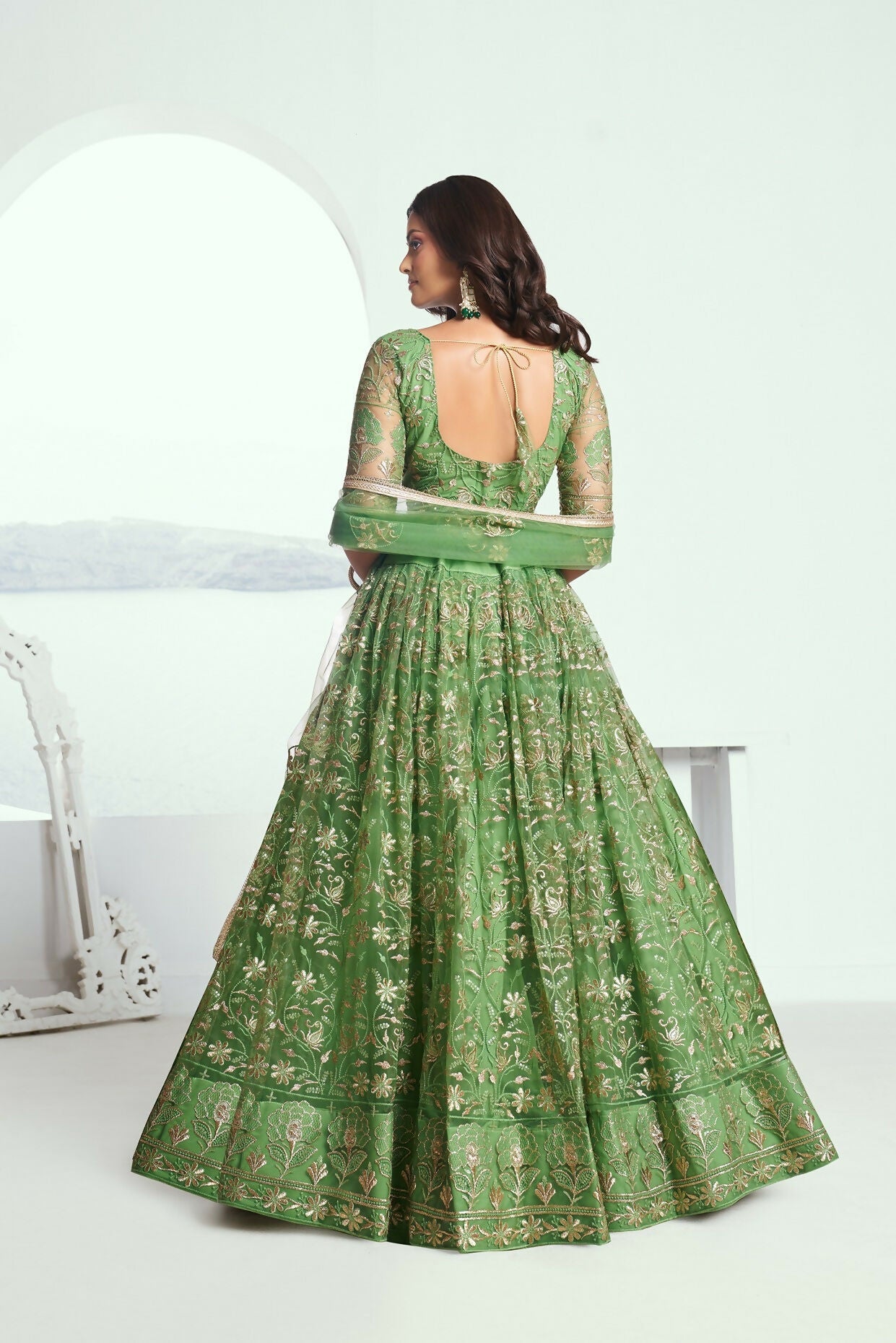 Eilara Elegance Pista Green Net With Embroidered And Thread Zari Sequence Function Wear Lehenga Choli