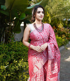 DEIANA'S Beautiful Designer Golden zari Soft Lichi Silk Saree - Pink