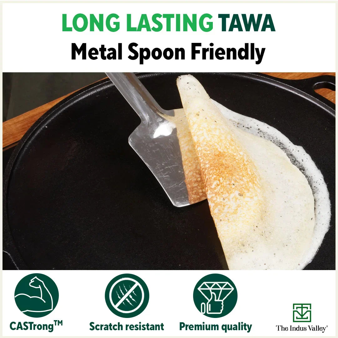 The Indus Valley Super Smooth Cast Iron Tawa,Pre-seasoned, Nonstick, 100% Pure, Toxin-free, Induction, 28/30.5cm, 2.8/2.9kg