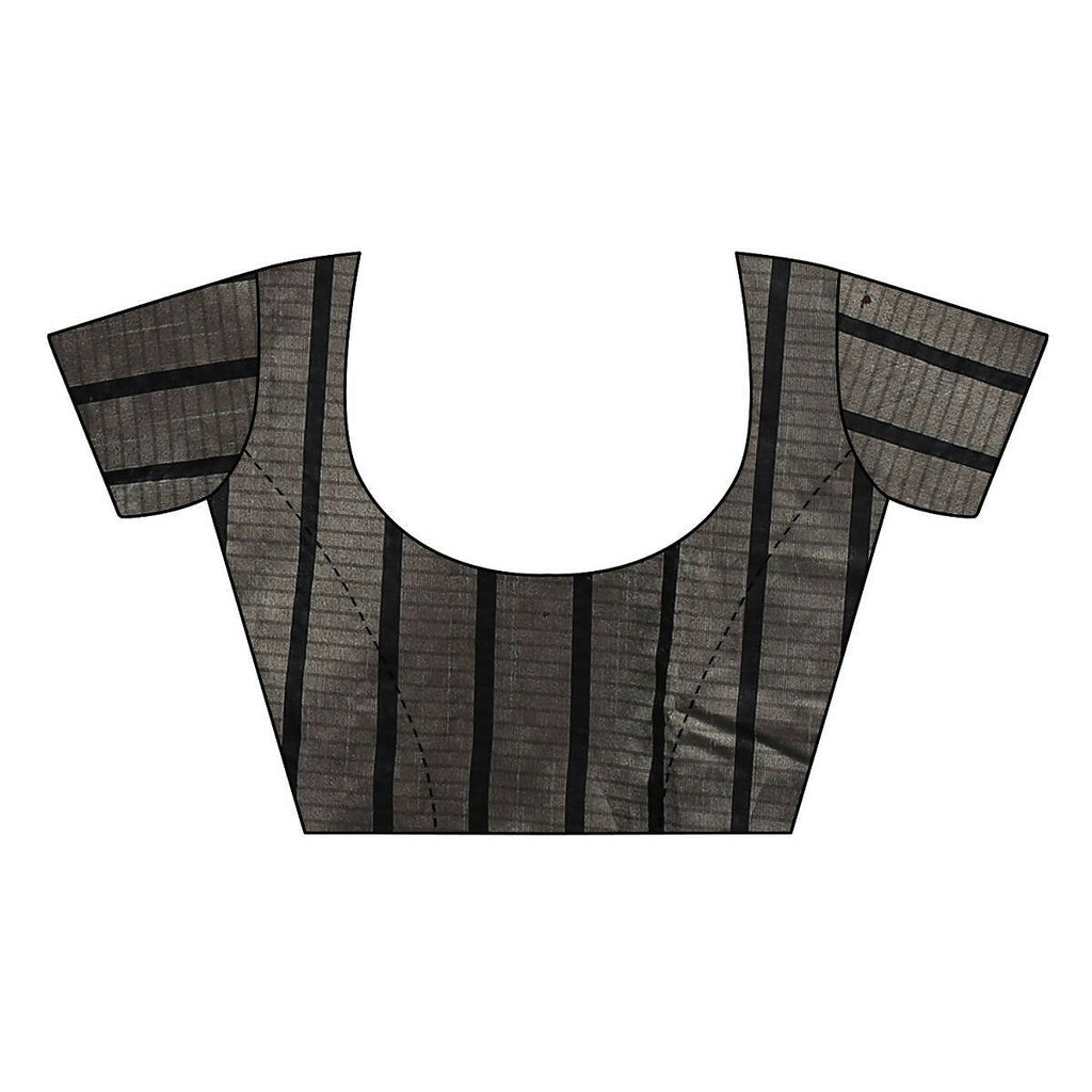 Vamika Black and White Lines Cotton Silk Weaving Saree (Paithani Black) - Distacart