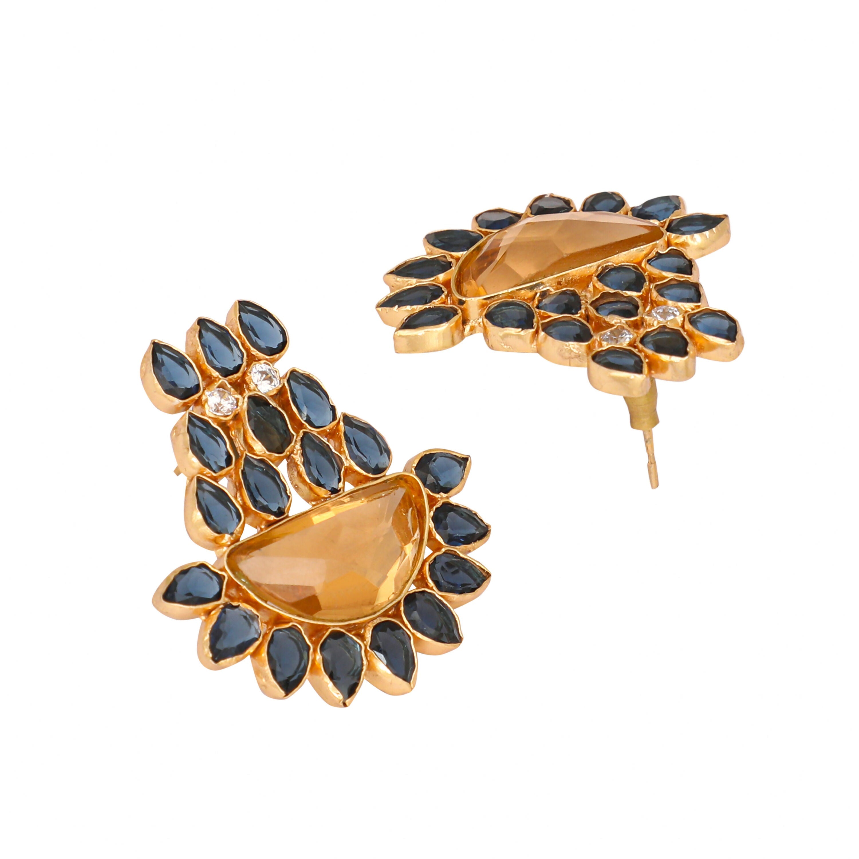 Nuyug 22K Gold Plated Crystal Studded Contemporary Floral Shaped Stud Earrings - Distacart
