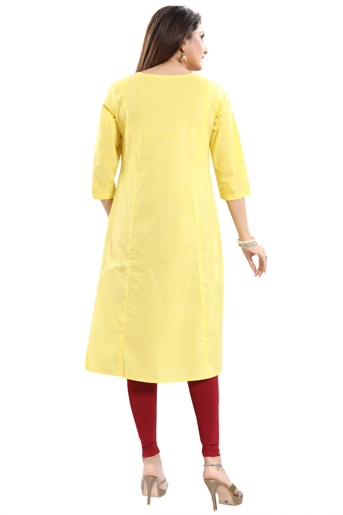 Snehal Creations Vibrant Yellow Cotton Long Chicken Tunic - Distacart