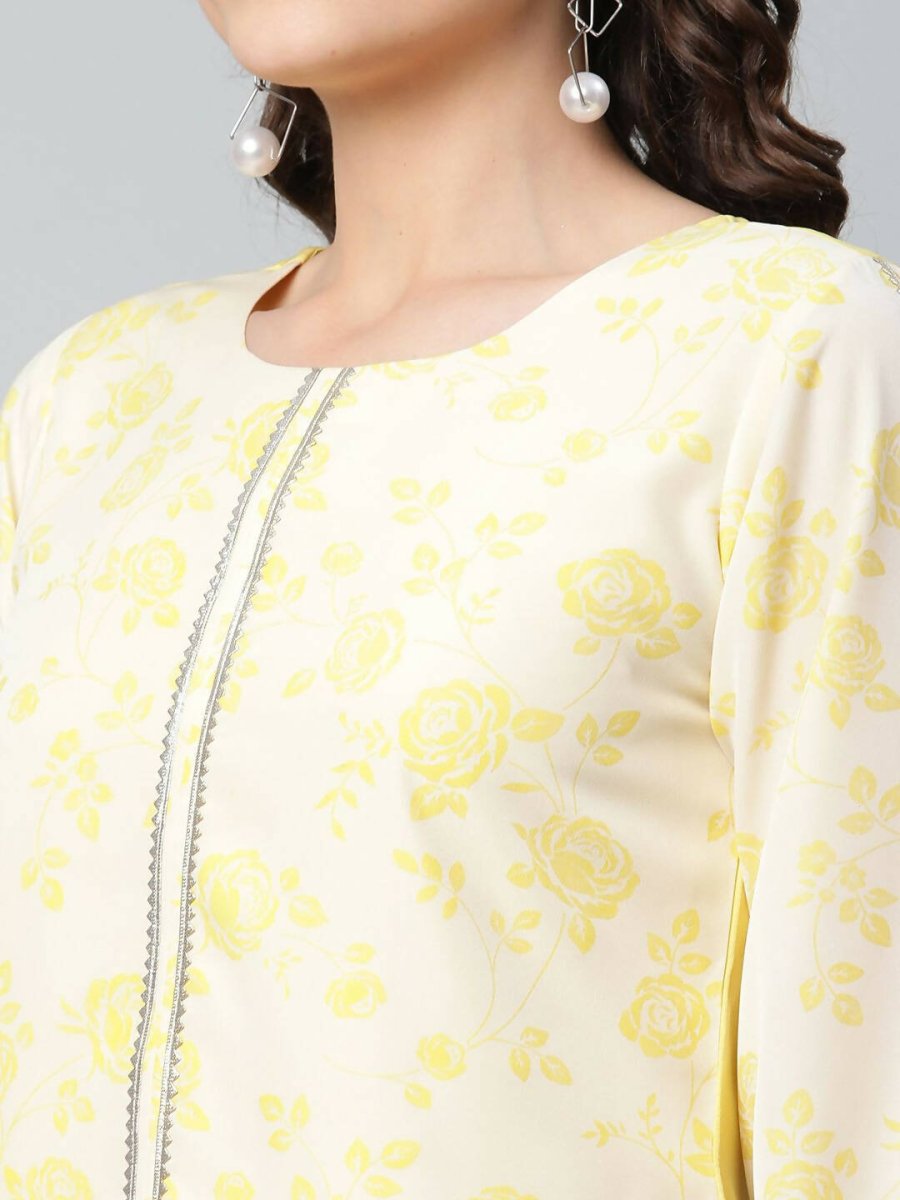 Ahalyaa Womens Yellow Crepe Printed Top Palazzo Set - Distacart