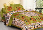 Vamika Printed Cotton Green Bedsheet With Pillow Covers (LEOC_HTHY_G)