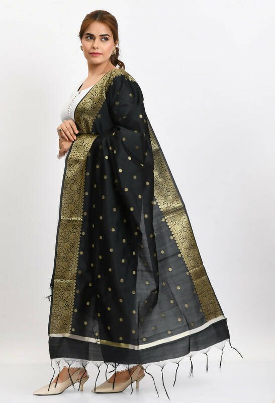 Mominos Fashion Moeza Women's Banarsi Silk Woven Design Black Dupatta - Distacart