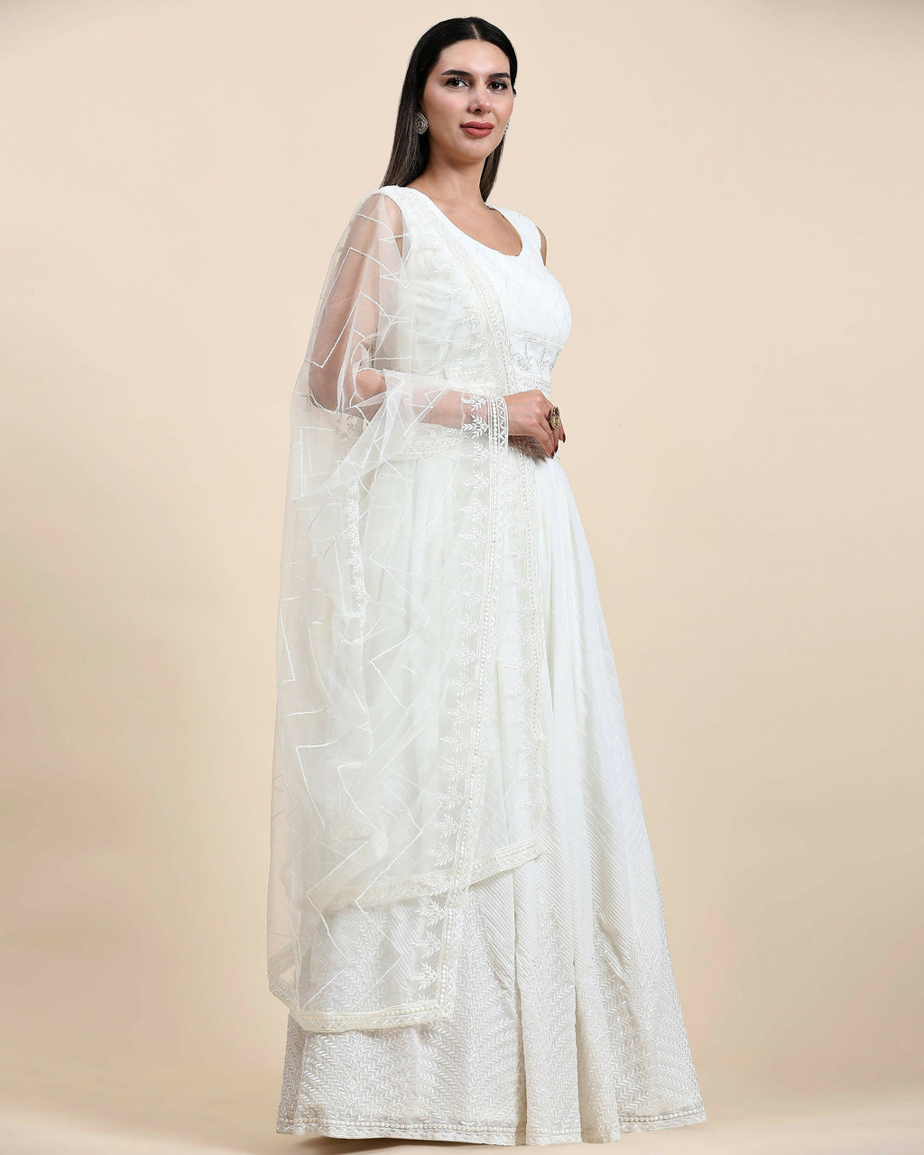 White Pure Viscose Georgette Sequence Embroidery work Lehenga Choli with Dupatta - Aakriti