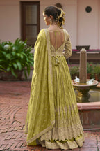 Anaita Olive Chinon Silk Stitched Anarkali Suit With Embroidered & Sequined Work - Distacart